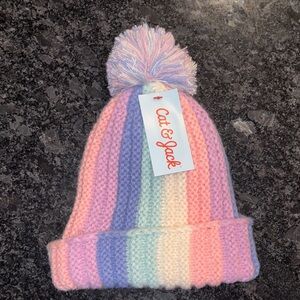 Cat & Jack Multicolor Striped Kids Pom-Pom Beanie